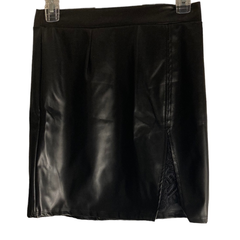 NWT Faux Leather Skirt with Lace Slit Detail